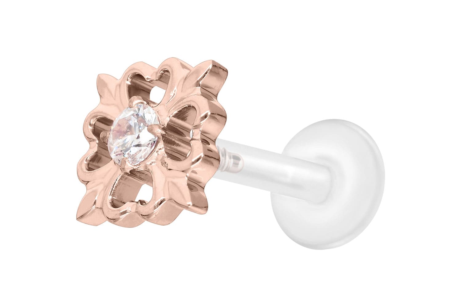 PTFE Labret Piercing mit Innengewinde + Titan-Aufsatz KLEEBLATT